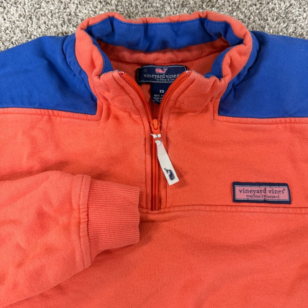 Vineyard Vines Mens XS Coral Blue Colorblock 1/4 Zip Pullover Sweatshirt 1K0408